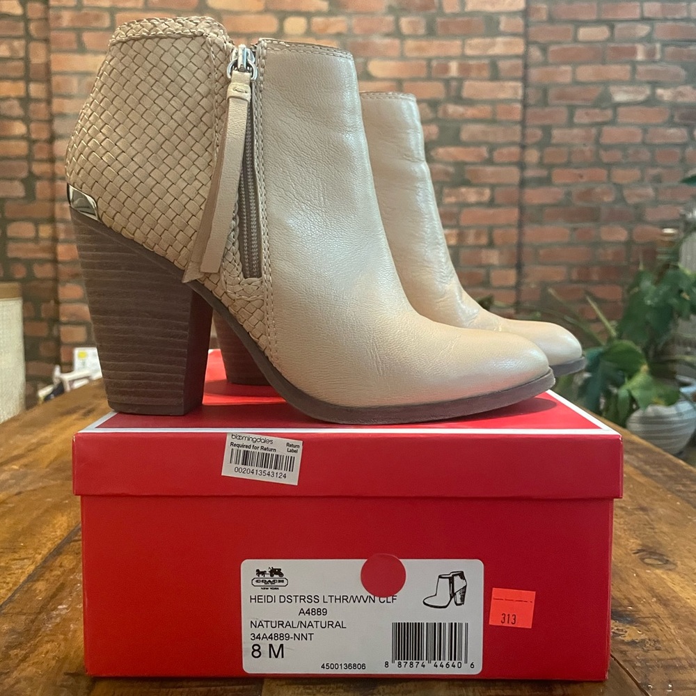 Coach Heidi Natural Leather Booties
